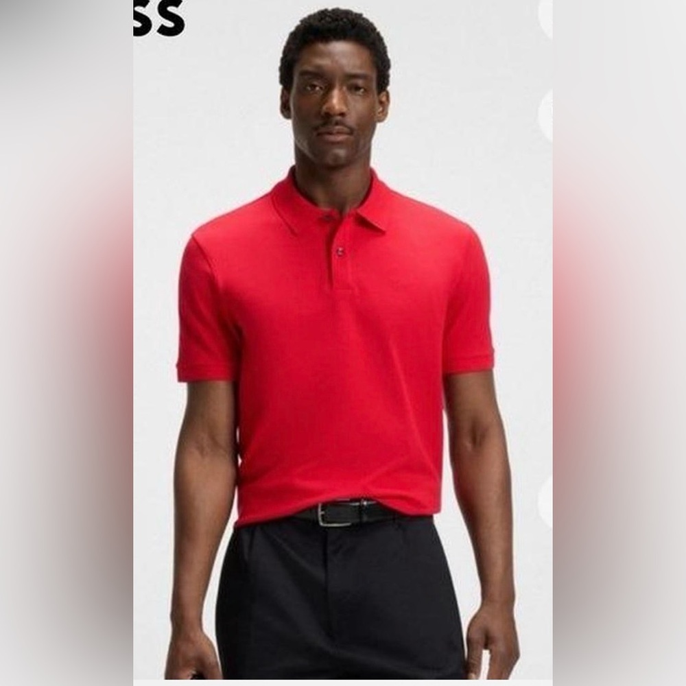 BOSS Hugo Boss Polo Size Large Slim Fit Red 100% Cotton NWT $129 Luxury Designer